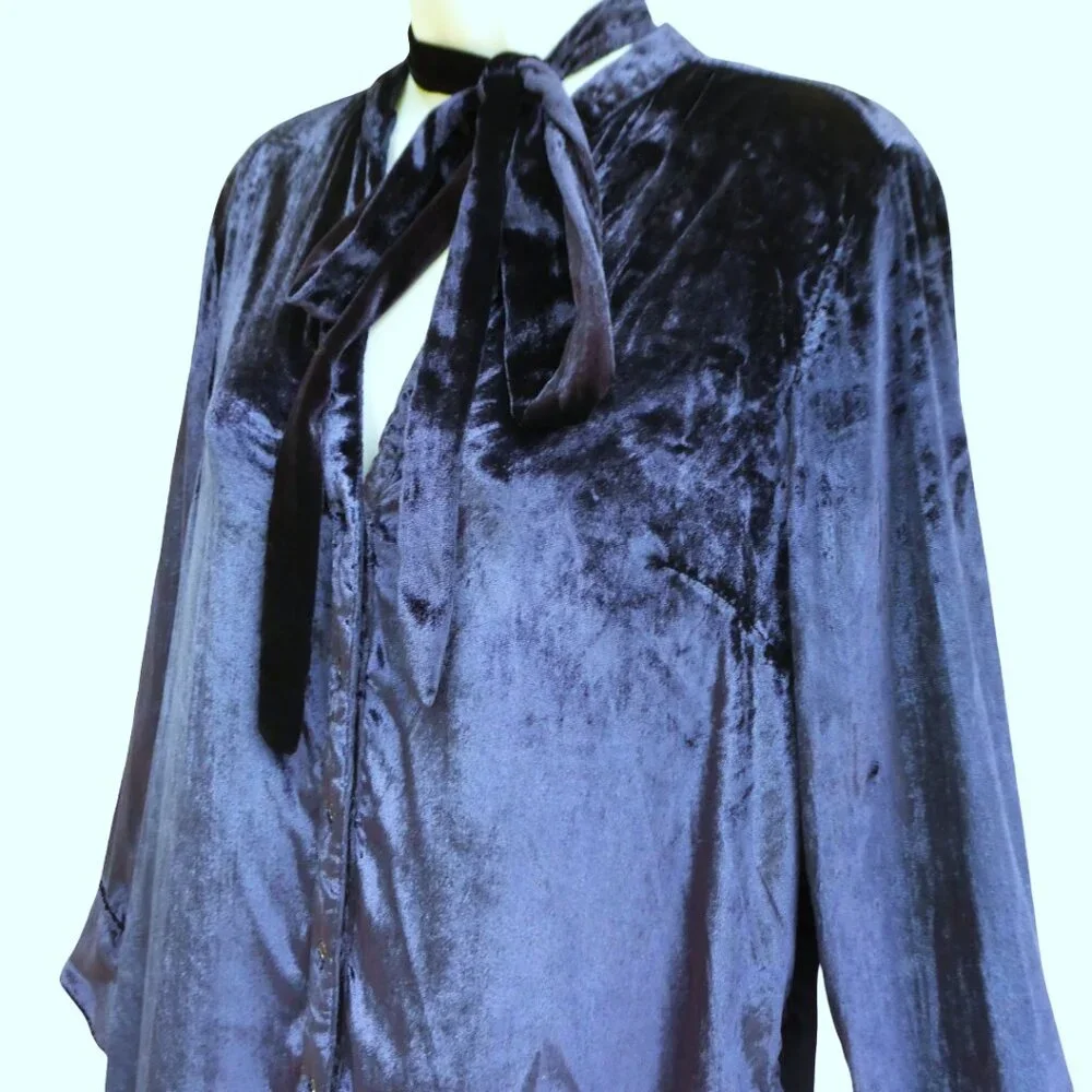 VeLVeT Maeve Anthropologie Dark Blue Mini Tunic Dress Neck Bow Tie Yoked US6
